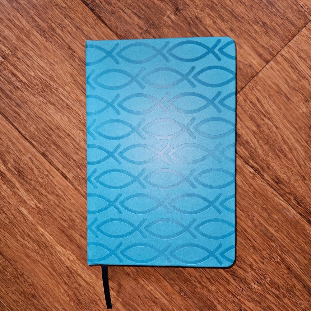 Religious Fish Blank Journal Gift Blue Embossed Pleather Cover